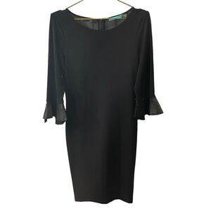 Alice & Olivia Black Lamb Leather Cuff Bell Sleeve Raw Edge Hem Dress Size L